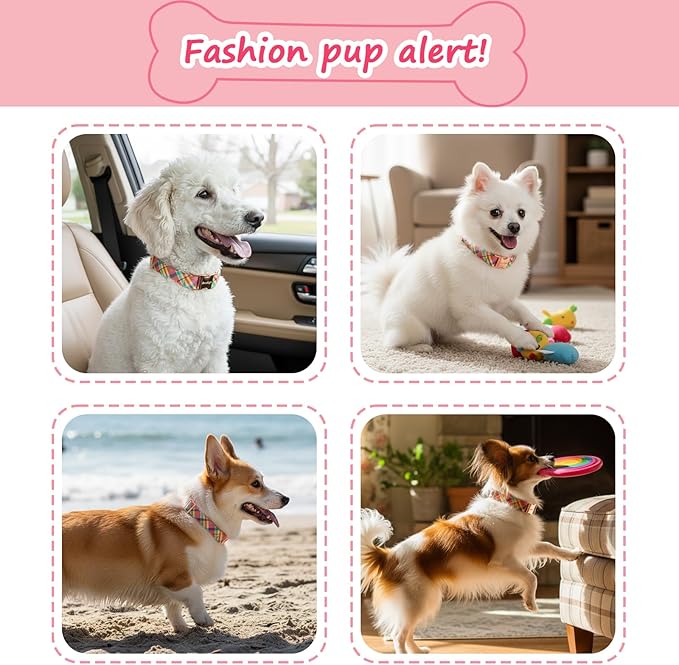 Cotton Dog Collar, Soft Adjustable Dog Collars for Large Dogs, Multi-Color Plaid Dog Collar for Small Medium Large Dogs, Cute Dog Collars Perfect for Girl or Boy Dog Collars-L