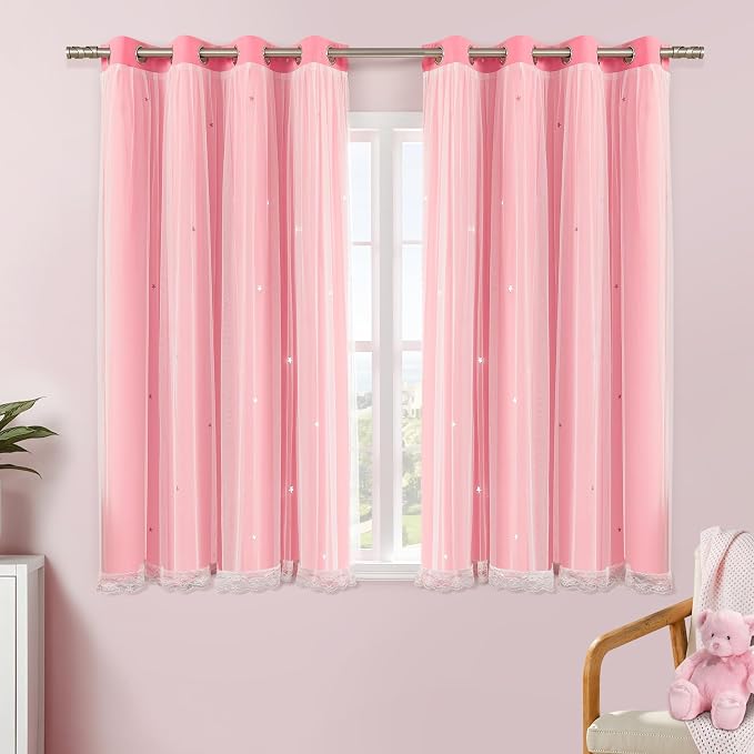 XiDi Pink Curtains for Bedroom, Girls Room Blackout Curtains, Kids Room