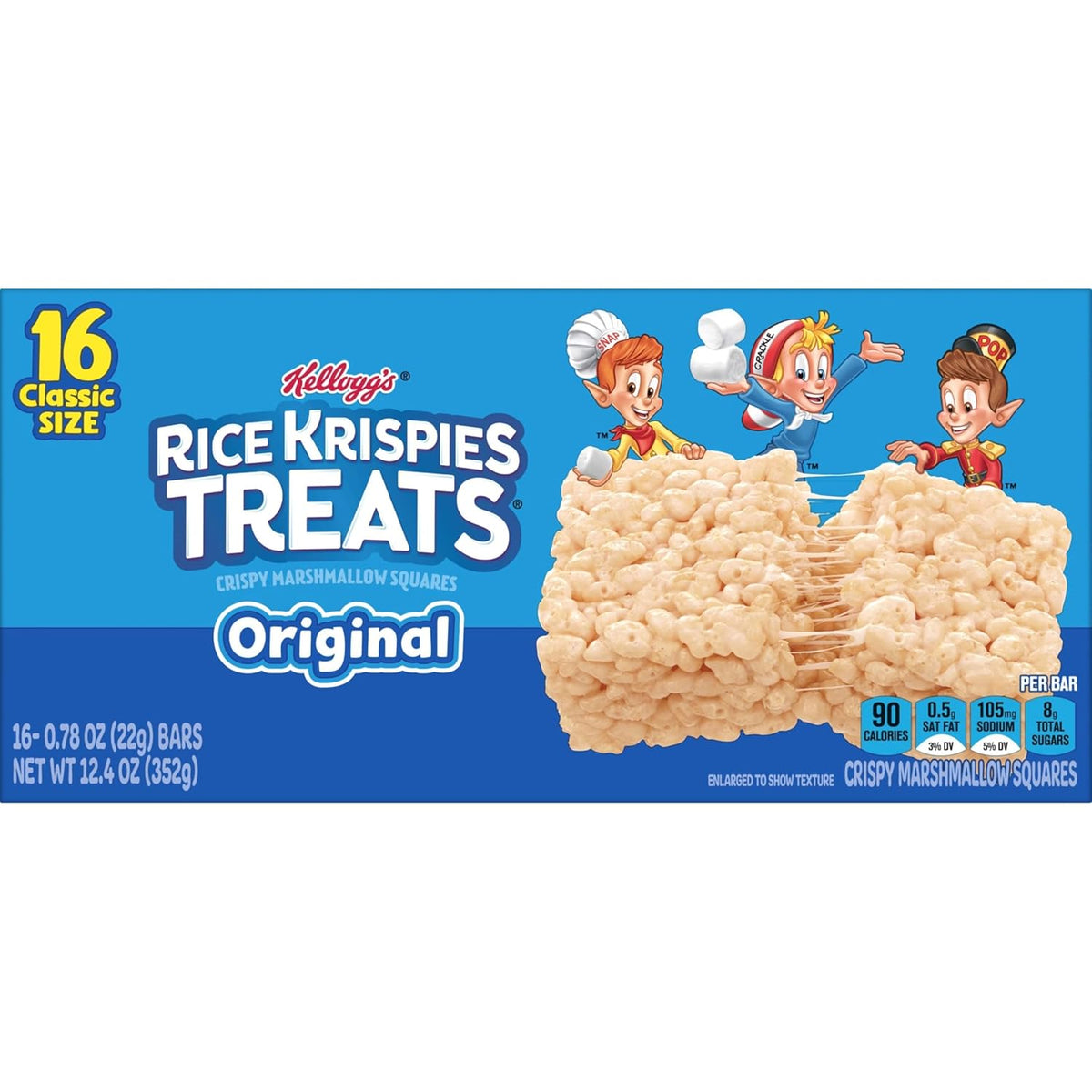 Rice Krispies Treats Crispy Marshmallow Squares, Kids Snack Box, Cereal Bars, Original (16 Bars)