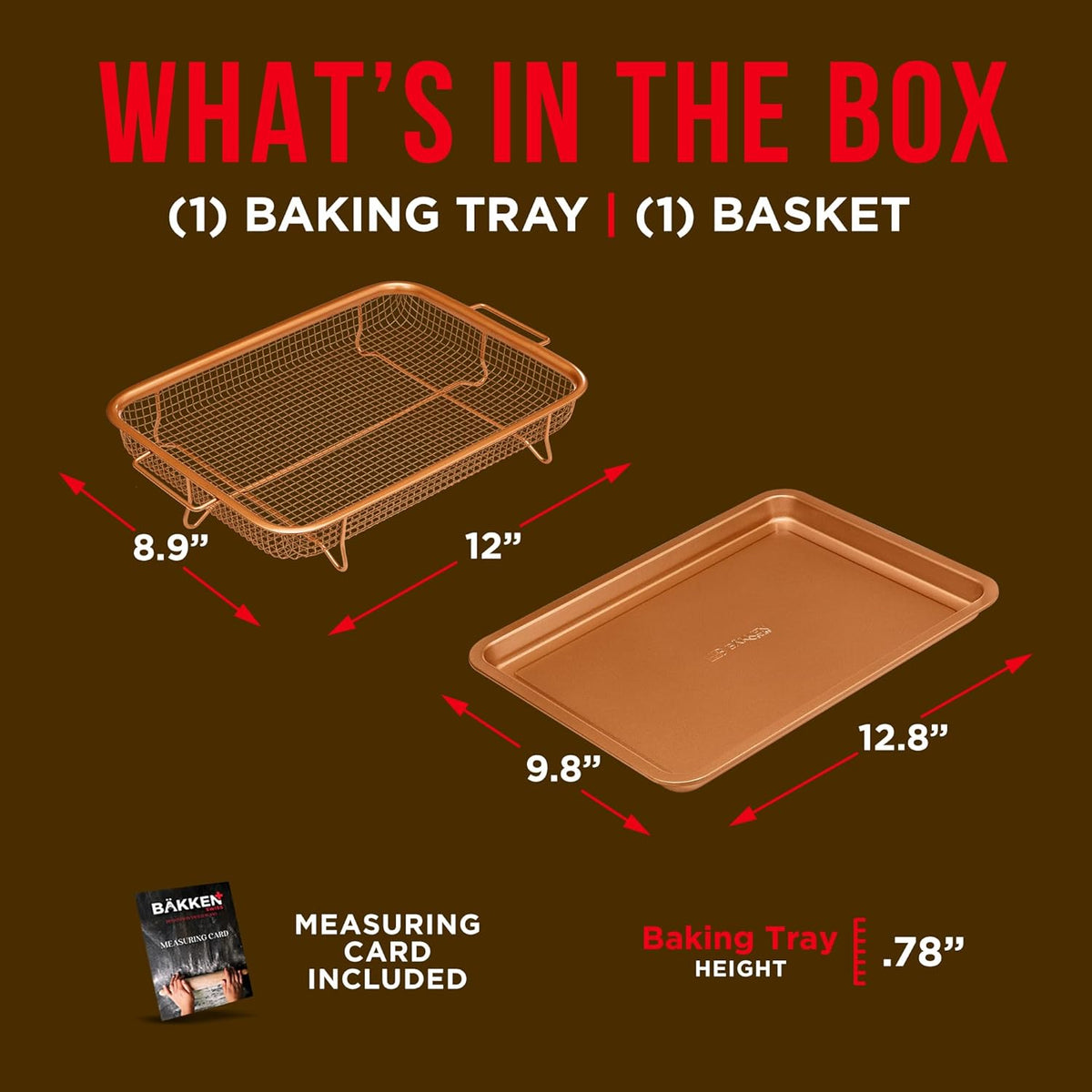 Bakken Swiss 2-in-1 Air Fryer Tray – Nonstick Copper Crisper Basket with Elevated Mesh, Extra-Large 9.5"x13", Ideal for Oven Baking & Crispy Foods, PTFE/PFOA/PFOS Free, Dishwasher Safe