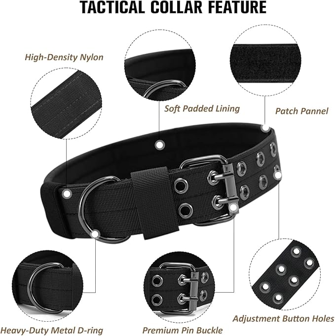 Tactical Dog Collar Military Adjustable Dog Collars Soft Nylon Training Collar with Patch Heavy Duty Metal Buckle Collars for Medium Large Dogs (Violet, M)