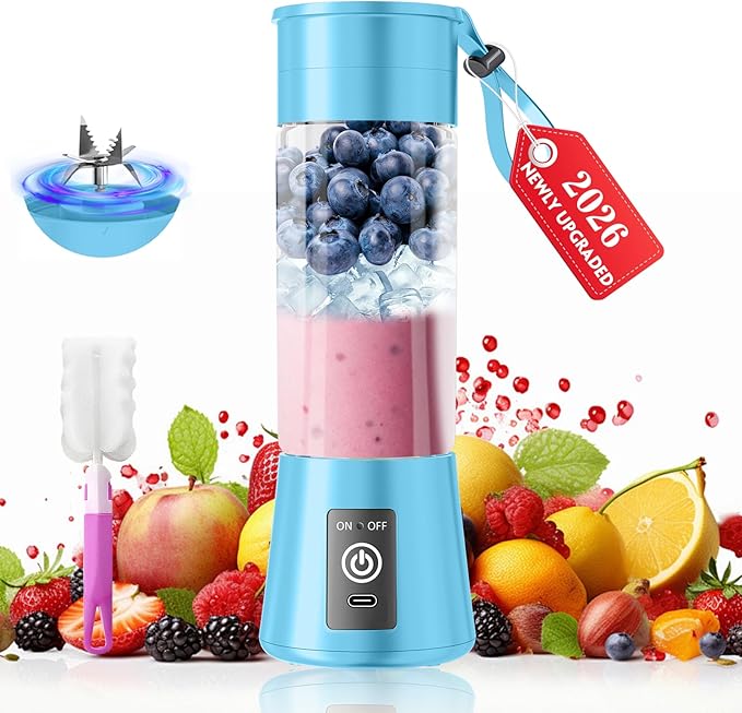 2026 Newly Upgraded Portable Smoothie Blender - Cordless Personal Blender Type-C Rechargeable, 13Oz Juice Cup BAP Free, 20,000Rpm Speed Powerful Blending, Freshly Squeezed in Sports/Office