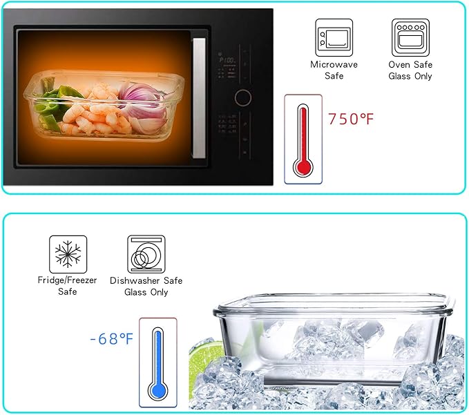 UMEIED 10 Pack Glass Food Storage Containers with Lids Leakproof, Airtight Glass Meal Prep Containers For Lunch, On The Go, Leftover, Dishwasher Safe