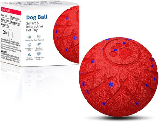 Interactive Dog Ball, Automatic Moving, Bouncing and Rotating, Silent Foam Material, IP54 Waterproof Rating, Smart Active Rolling, Stimulation Toys for Medium and to Keep Them Busy (Red)