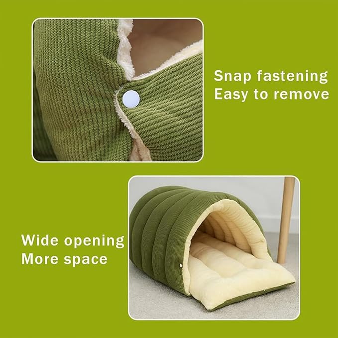Removable and Washable Winter Closed-Off Cat Bed, Cat Winter Cave, Cute Cat Beds for Indoor Cats, Disassembled Design for Easier Cleaning, with Hair Remover (2PcsBeige, 22.4 * 14.6 * 11.0 in)