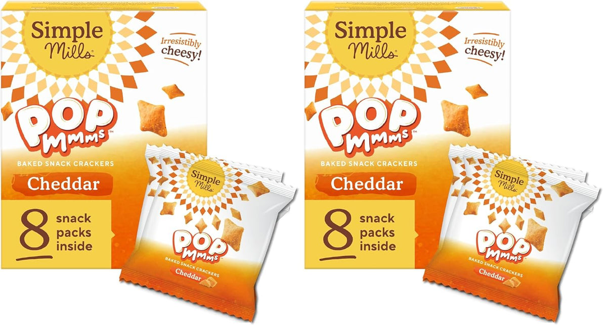 Simple Mills Pop Mmms Cheddar Baked Snack Pack Crackers, Healthy Snacks for Kids, Individual Packs, Gluten Free, 8 Ct (Pack of 1)