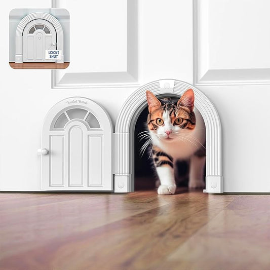 Purrfect Portal Meow Manor® Cat Door Interior Door - No-Flap, Fits Cats Up to 20 lbs, Easy DIY Setup, No Training Needed, White