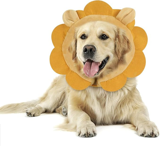 IEUUMLER Inflatable Recovery Dog Collar, Protective Donut Cone, Adjustable Soft Collar for Dog and Cat After Surgery Prevent from Biting & Scratching EU002 - Brown Lion L+