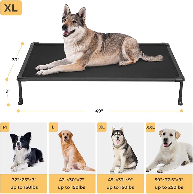 Veehoo Chewproof Elevated Dog Bed - Cooling Raised Pet Cot, Breathable Mesh, Washable & Non-Slip for Large Dogs, Indoor/Outdoor, Black Mat and Black Frame, 49x33inches (Model CWC2203A03)