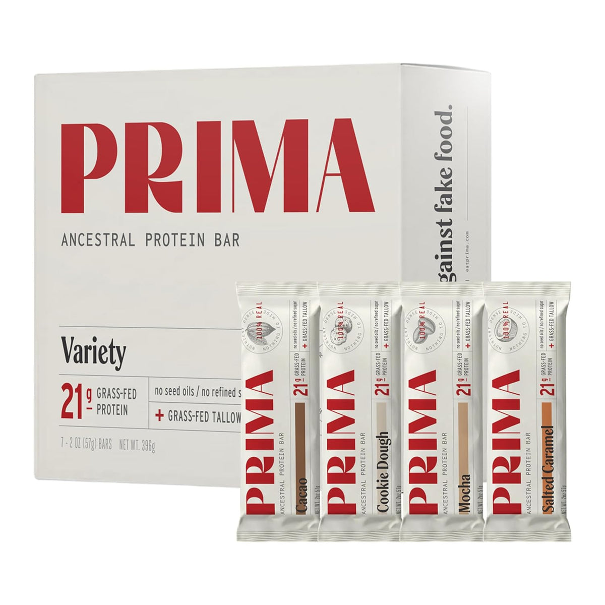 PRIMA Cookie Dough Protein Bar | 21g Grass Fed Whey and Collagen | No Seed Oils, No Preservatives, Raw Honey Sweetened | 7 Pack