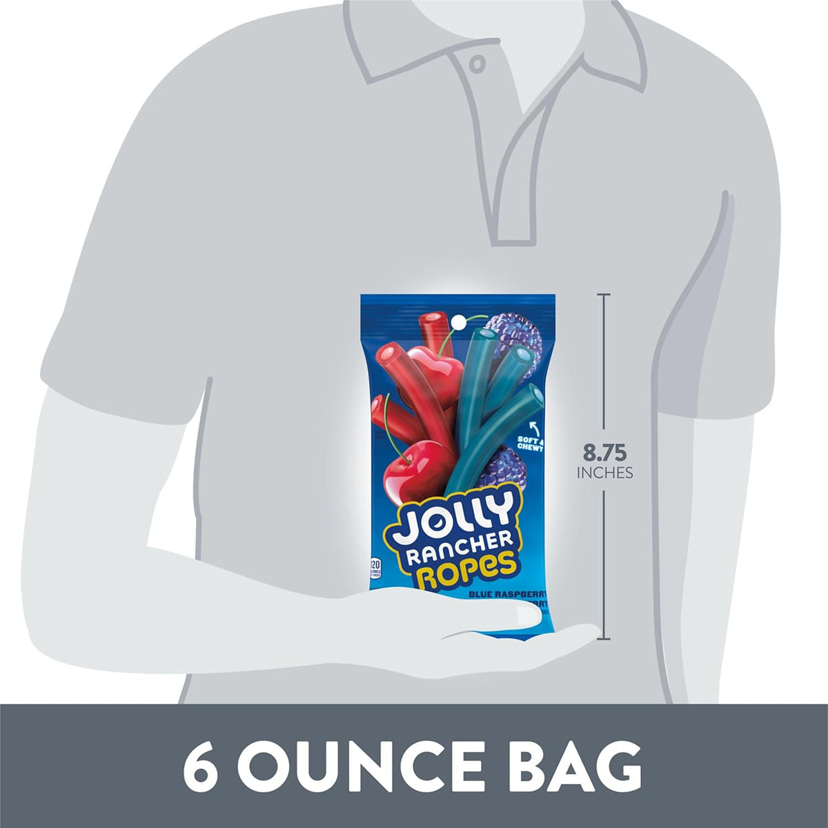 JOLLY RANCHER Ropes Blue Raspberry and Cherry Flavored Candy Bag, 6 oz