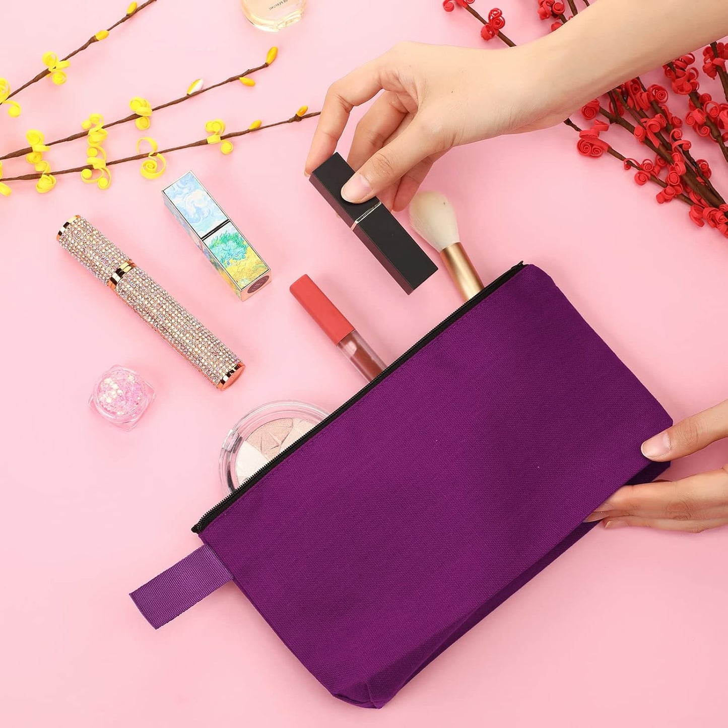 Reginary 60 Pieces Canvas Makeup Bags Bulk Cute Travel Cosmetic Pouch Multipurpose Blank Small Toiletry Bag DIY with Zipper for Women Teens Operation Christmas Gifts Items, 15 Colors(7.5 x 5 x 2 Inch)