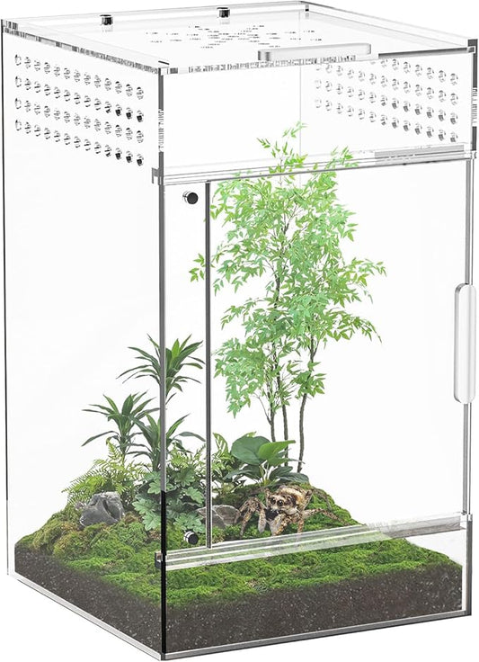 Jumping Spider Enclosure, One-Piece Fully Transparent Acrylic Reptile Enclosure, 3x3x6 inch Terrarium for Tree Frogs, Tarantulas, Mantises, Jumping Spiders