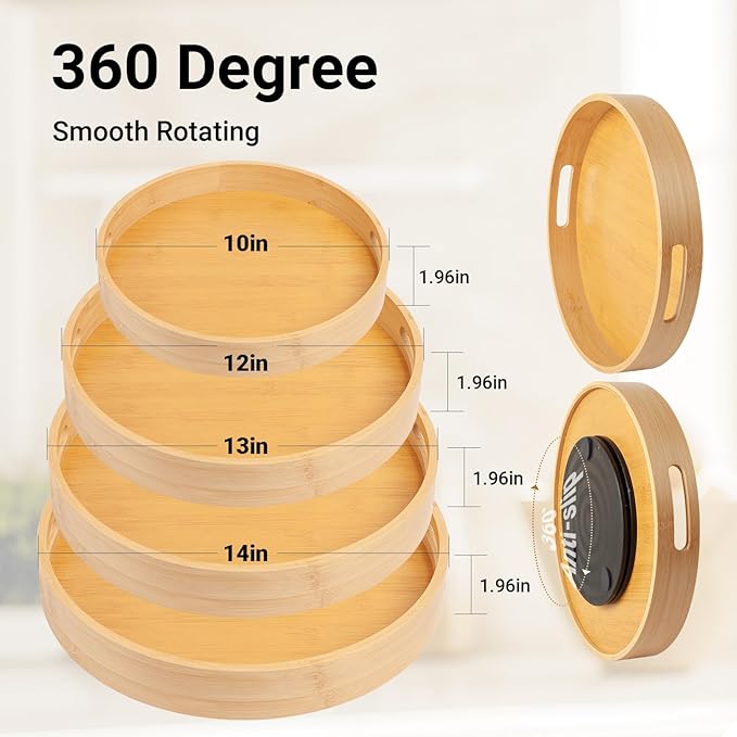 14in Bamboo Lazy Susan Organizer for Cabinet - Turntable Organizer fo Table Top, Pantry, Cabinet, Countertop & Kitchen | Spinning Spice, jar & Seasoning Storage Tray