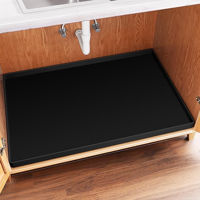 FLATO Waterproof Under Sink Mat 19" x 19" Shelf Liner for Kitchen and Bathroom, Cabinet Protector, Organizers and Storage, Flexible Silicone Drip Tray