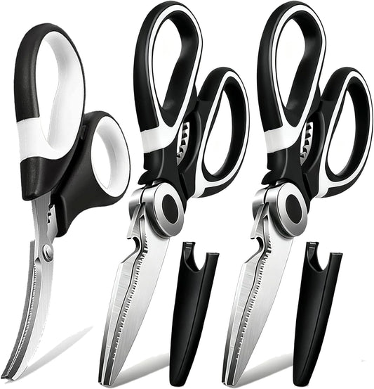 Kitchen Scissors All Purpose 3 Pack - Heavy Duty Stainless Steel Cooking Shears for Cutting Meat, Food, Fish, Poultry Multipurpose Sharp Sissors for Dishwasher Safe