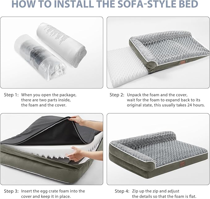 BFPETHOME Orthopedic Dog Beds for Large Dogs-Waterproof Sofa Dog Bed with Removable Washable Cover, Large Pet Bed with Waterproof Lining and Nonskid Bottom, Pet Bed for Dogs