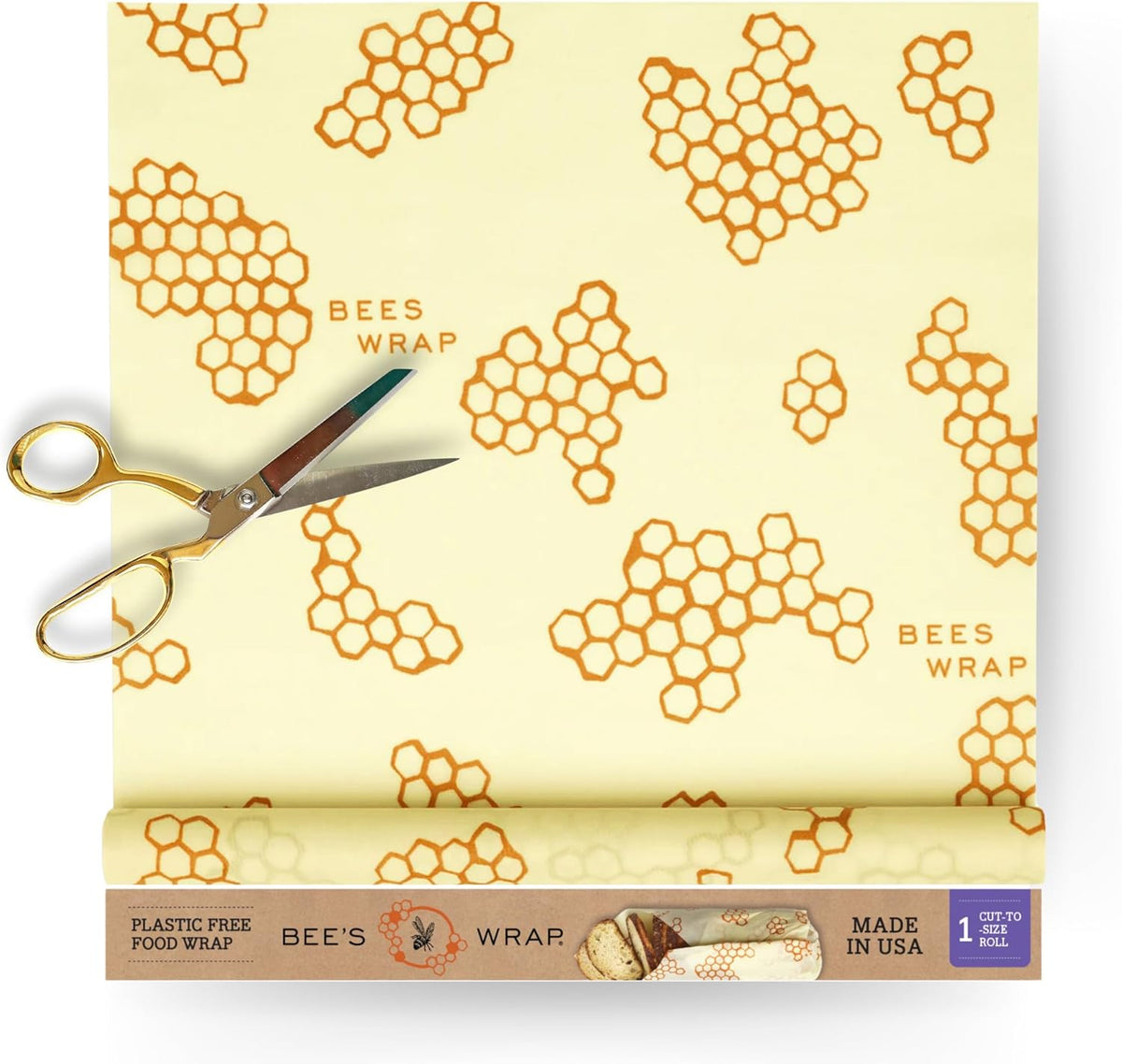 Bee's Wrap Beeswax Wraps for Food - Cut to Size 14x52" Wax Paper Roll - Made in USA Reusable Waxed Paper & Bowl Covers - Organic & Eco-Friendly Alternative to Aluminum Foil & Plastic Wrap, Honeycomb
