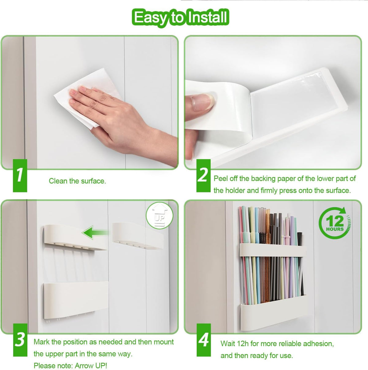 Straw Holder for Cabinet Door, Silicone Straw Organizer for Cabinet Door, Kitchen Cabinet Organizer Reusable Straws Dispenser for Home Kitchen Accessories (White)