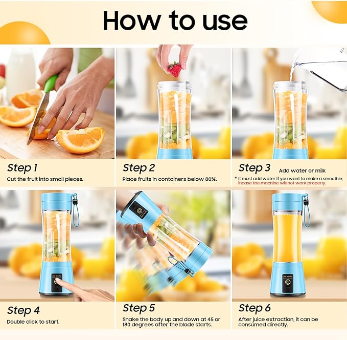 Cordless Portable Personal Size Blender - 12 Oz Mini Blender Make Smoothies and Shakes, Cordless Lightweight Rechargeable, Freshly Squeezed in Picnic/Sports/Office