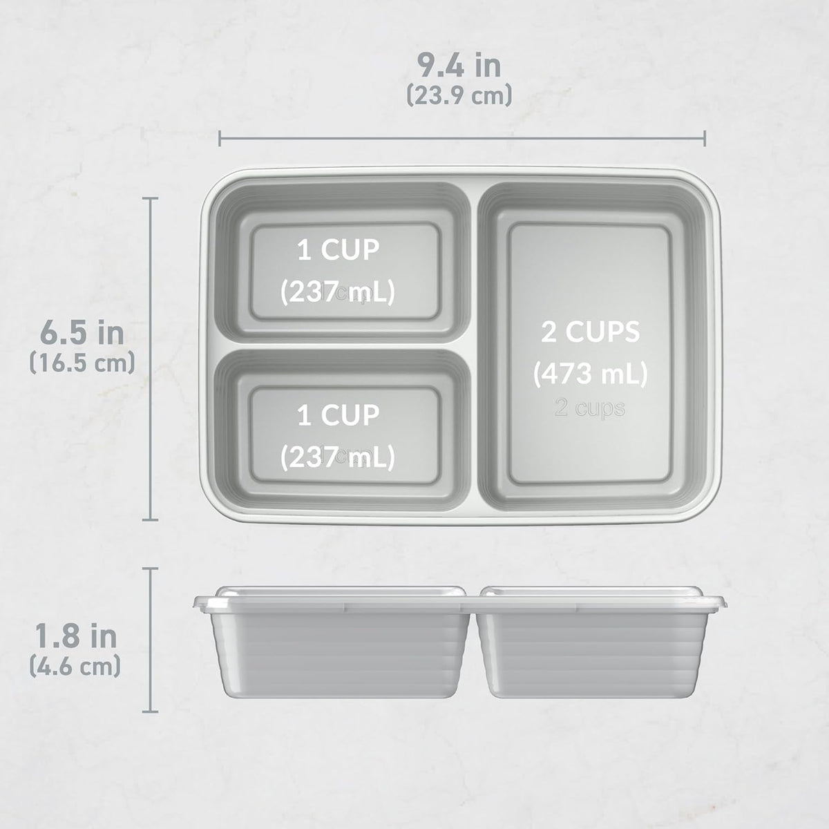 Bentgo Prep - 20-Piece 3-Compartment Reusable Meal Prep Containers with Lids, PFAS & BPA Free Materials, Durable, Microwave, Freezer, & Dishwasher Safe To Go Food Storage (Silver)