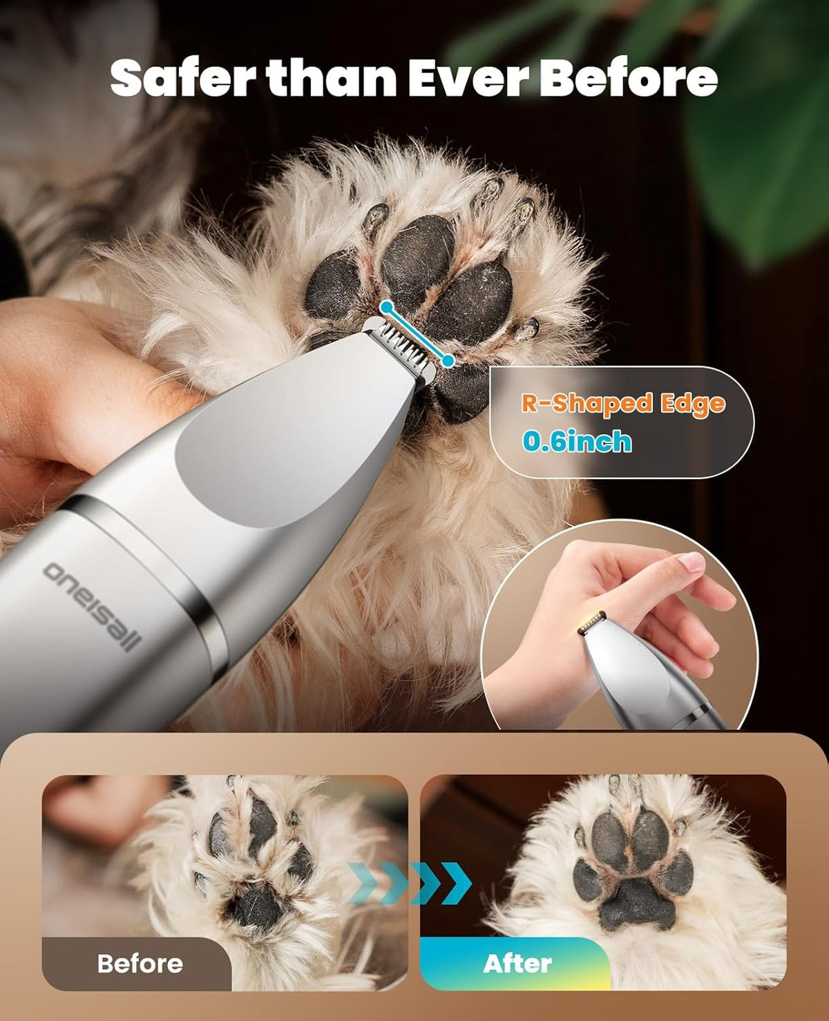 oneisall 4 in 1 Dog Grooming Kit with LCD Display, Dog Hair Trimmer for Paw Nail Grinder, Rechargeable Cordless Low Noise IPX7 Waterproof Pet Clippers