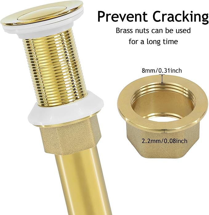 Bathroom Sink Drain,2 Pack Gold Stainless Steel Bathroom Drain Stopper Without Overflow,Small Cap Pop Up Drain Assembly with Detachable Strainer Basket,Built-in Anti-Clogging