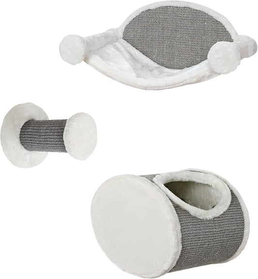 Trixie Liam Wall Mounted Cat Furniture - 3pc Cat Wall Scratcher - Climbing Shelves, Plush & Sisal Covered Condo, Hammock, and Step - Gray