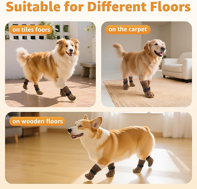 Double Sides Non-Slip Dog Socks to Prevent Licking Paws - Strong Traction for Paw Protector, Senior Dogs, Hardwood Floors, Dog Booties with Grippers - Size Large