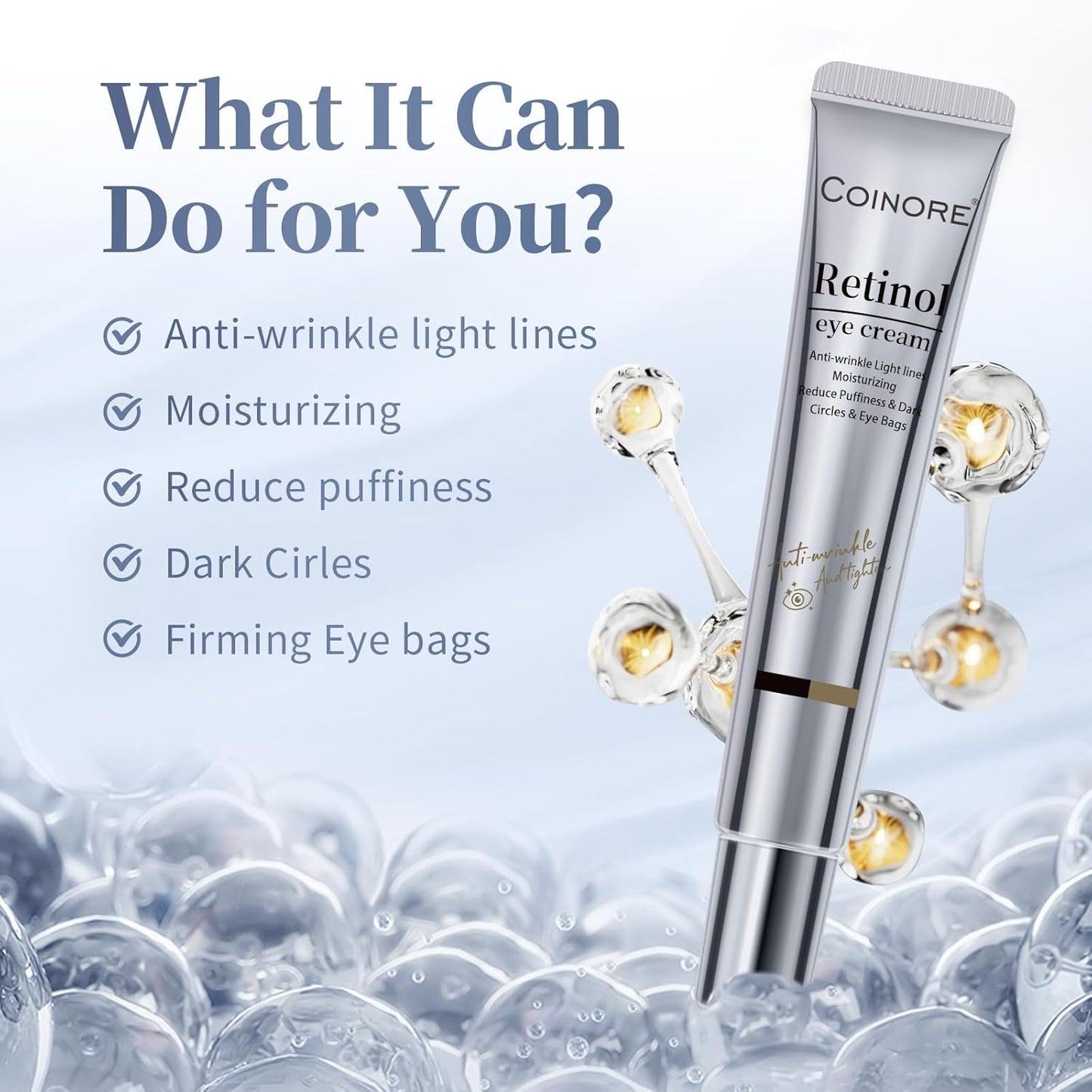 Retinol Under Eye Cream - Cream for Men & Women, Dark Circles, Puffiness & Wrinkles, Anti-Aging Eye Cream for Fine Lines, 0.7 Fl Oz