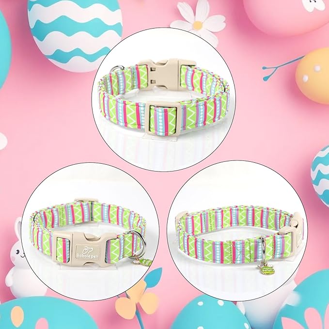 Easter Dog Collar for Small Dogs - Brightly Colored Stripe Easter Collars for Boy Girl Dogs, Adjustable Spring Holiday Pet Collars with Quick Release Buckle XS