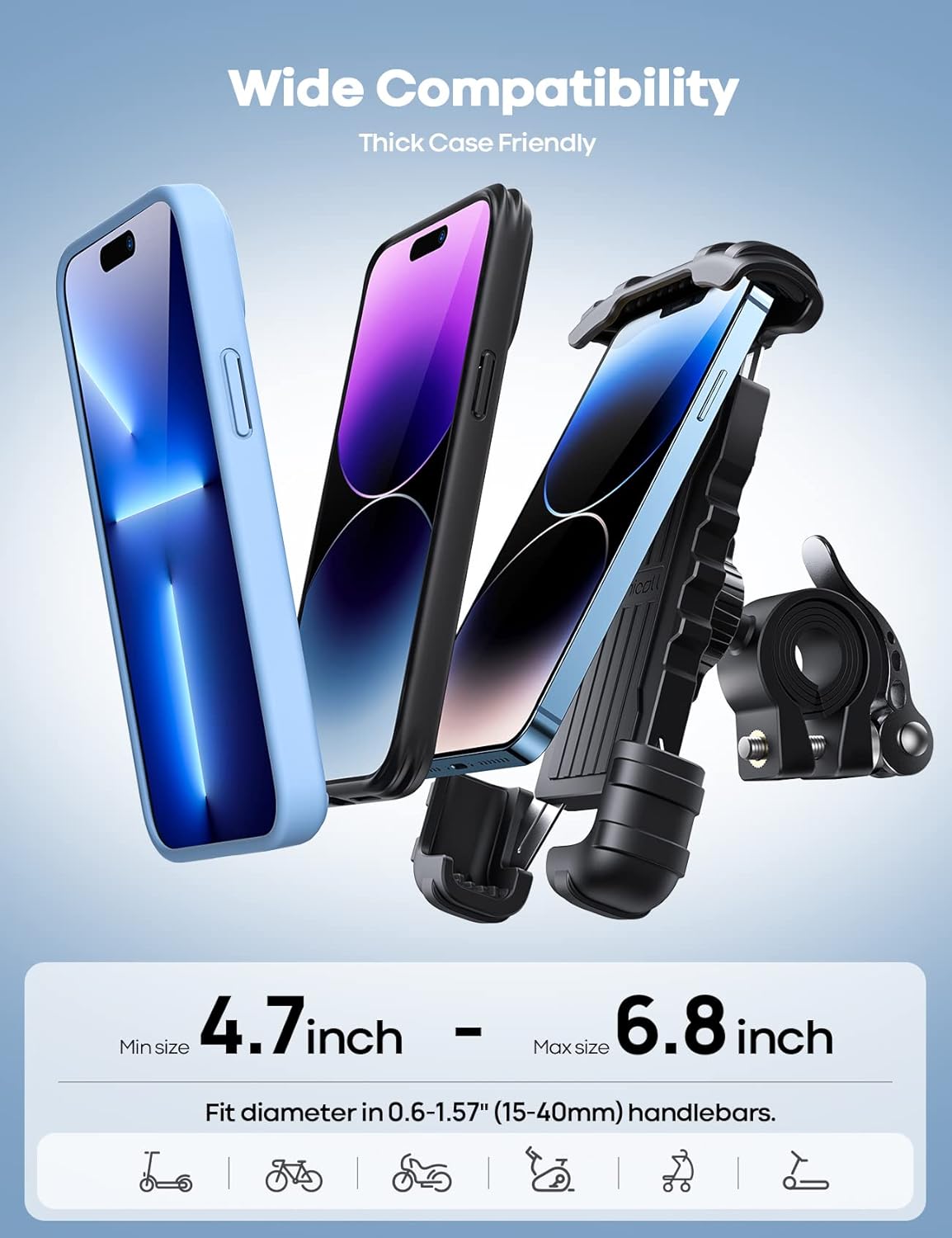 Lamicall Bike Phone Holder, Motorcycle Mount - Motorcycle Phone Holder, Handlebar Cell Phone Clamp, Scooter Phone Clip for iPhone Air 17 Pro Max, 16 15 Pro Max Plus, S20, More 4.7 to 6.8" Smartphones