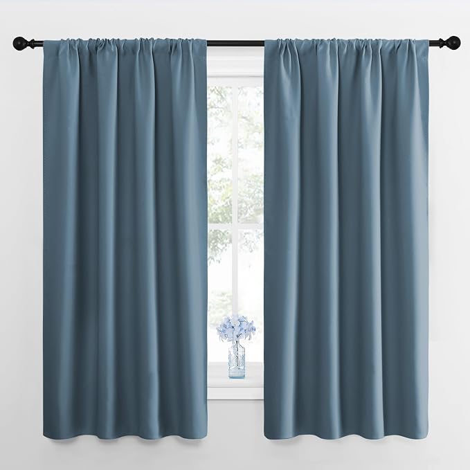 NICETOWN Bedroom Curtains Blackout Draperies, Smoky Blue, 1 Pair, 34-inch W x