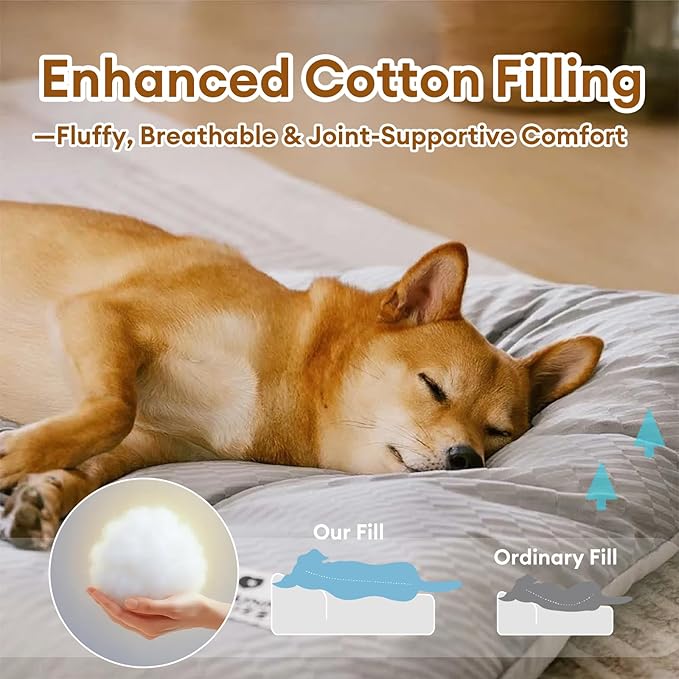 FUNNY FUZZY 2 in 1 Dog Bed Crate Pad Mat, Washable Reversible Pet Floor Mats,Fluffy Kennel Pad for Small Large Sized Dog,Indoor Cats,Sleeping Mattress, 23.6" × 17.9", Beige