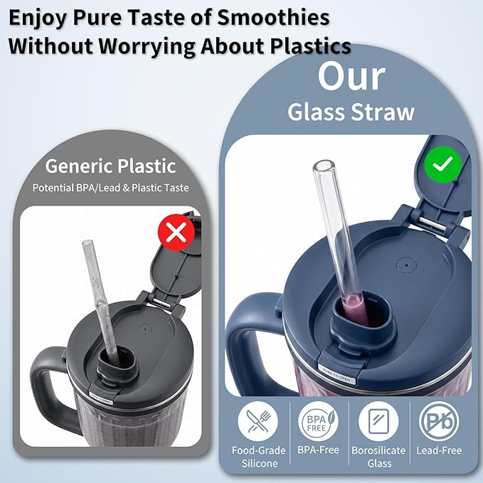 Replacement Glass Straw Compatible with Ninja BlendBOSS Smoothie Blender Travel Tumbler, Reusable & Durable Clear Straw with Cleaning Brush Fit for Ninja BlendBOSS 26oz Cup (1 Pack)