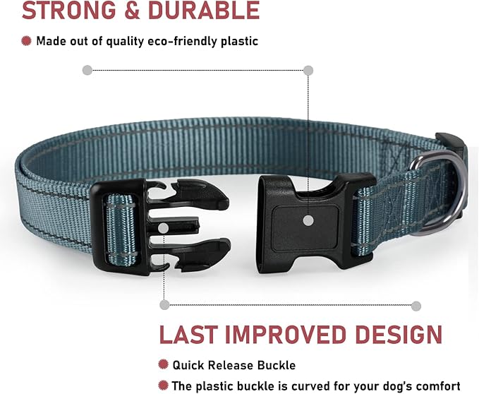 Reflective Dog Collar with Buckle Adjustable Safety Nylon Collars for Small Medium Large Dogs, Grey XL