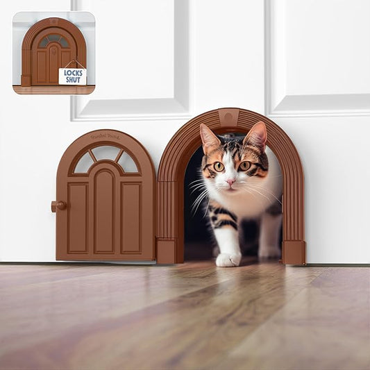 Purrfect Portal Meow Manor® Cat Door Interior Door - No-Flap, Fits Cats Up to 20 lbs, Easy DIY Setup, No Training Needed, Brown