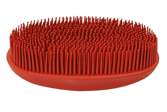 Grewal Equestrian Oval Face Grooming & Bathing Curry Brush for Horses, Dogs, Cats, & Other Pets - Very Soft Bristles (Red)