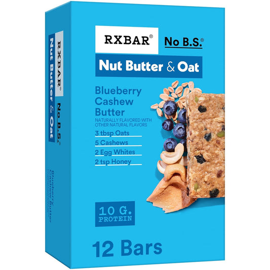 RXBAR Nut Butter and Oat Protein Bars, Protein Snacks, Snack Bars, Blueberry Cashew Butter, 23.2oz Box (12 Count)