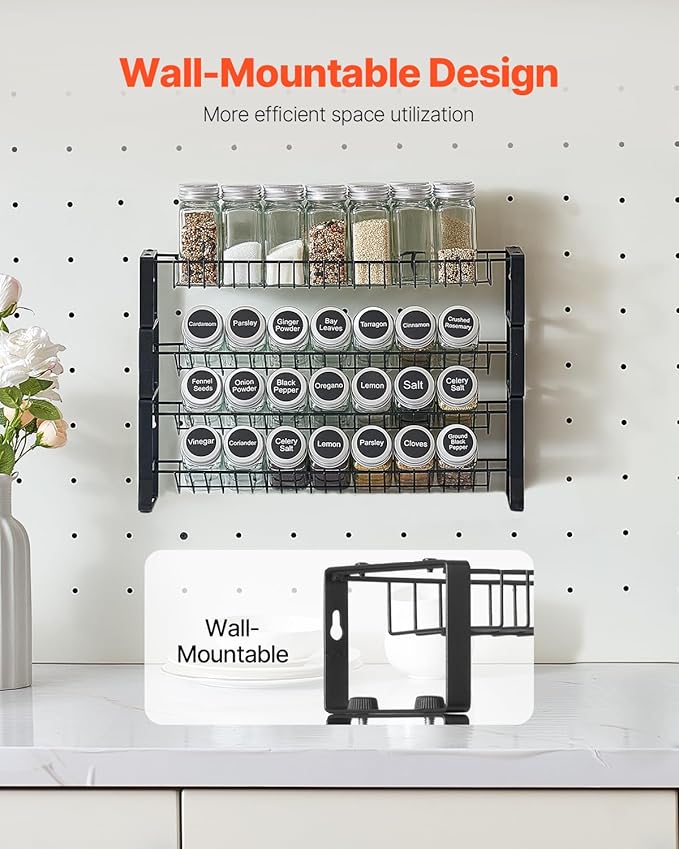 VEVOR Detachable Spice Rack Organizer for Cabinet, 4 Tie Stackable Seasoning Organizer, Spice Jars Kitchen Storage for Countertop Kitchen Pantry Cupboard, 15.8x10.7 in