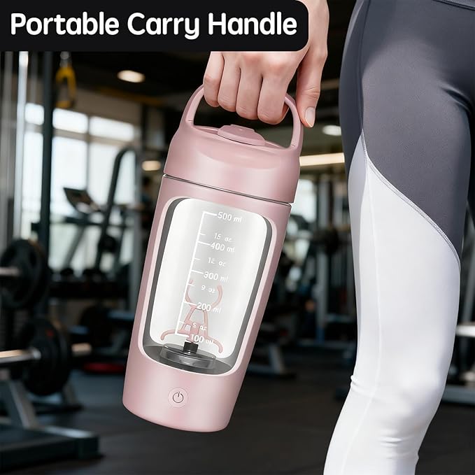 Electric Protein Shaker Bottle with Storage Box,22oz USB Rechargeable Mixer Cup,Made with Tritan, BPA Free, Protein Shakes for Mixer (Pink)