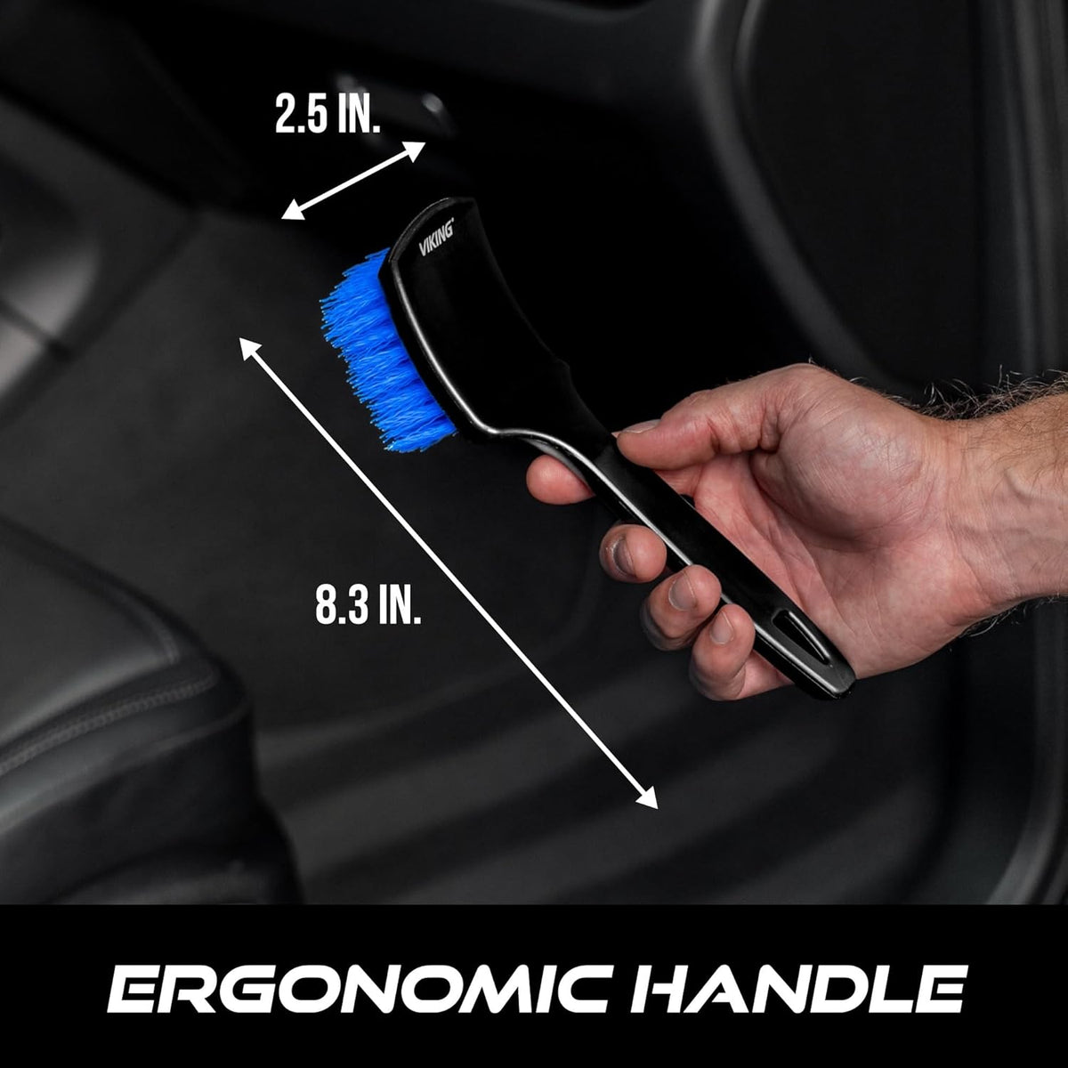 Viking Carpet Cleaning and Scrub Brush for Floor Mats, Cleaning Brush for Car Interior and Home, Black and Blue, 8.3 inch x 2.5 Inch