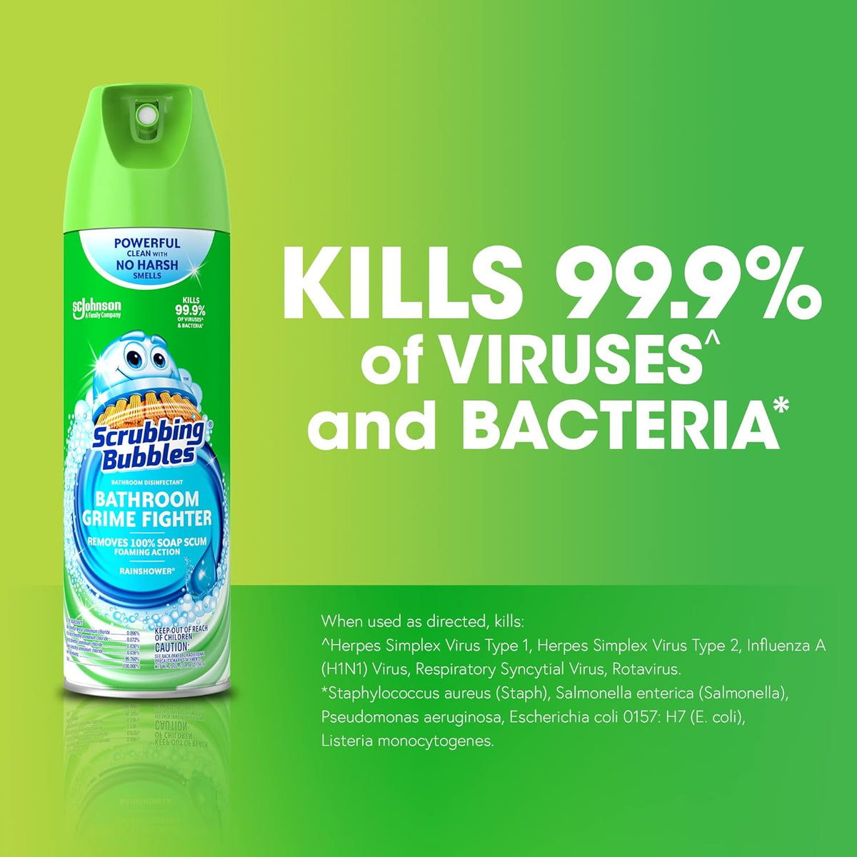 Scrubbing Bubbles Bathroom and Shower Cleaner Disinfectant Aerosol, Foaming Action Bathroom Grime Fighter, Rainshower Scent, 20oz