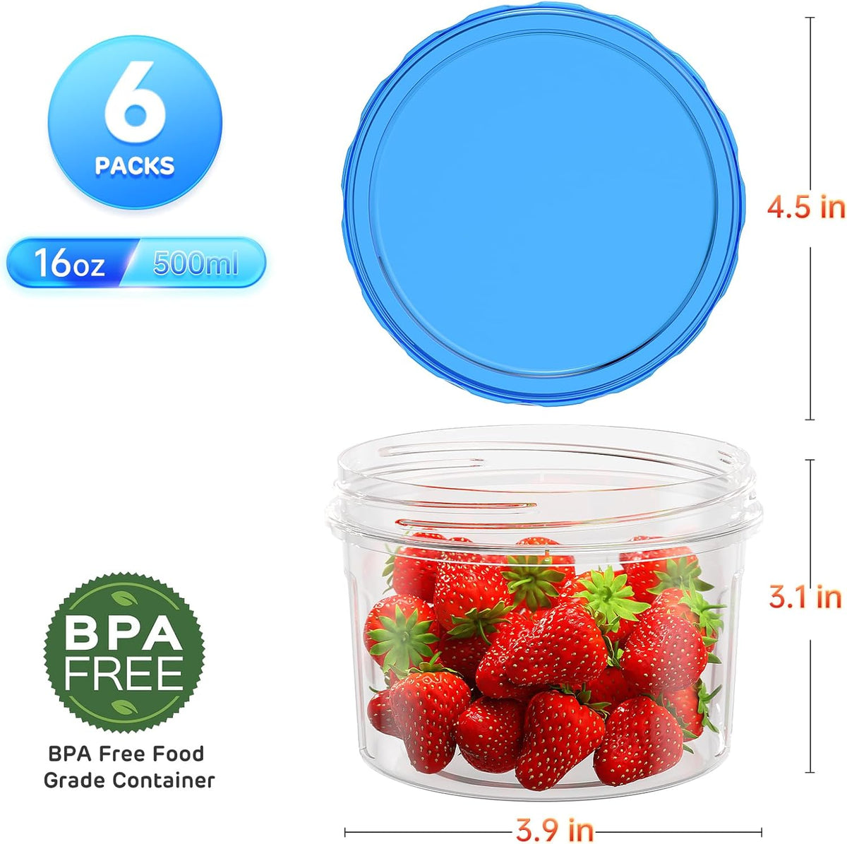 Freezer Storage Containers, [6 Pack-16 Oz] Airtight Plastic Food Storage Containers with Twist Top Lids, Soup, Meal Prep Containers | BPA Free | Stackable | Leakproof | Microwave/Dishwasher Safe