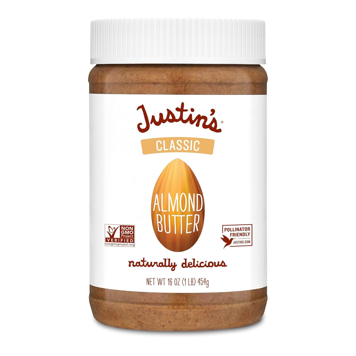 Justin's Classic Almond Butter, Only Two Ingredients, No Stir, Gluten-free, Non-GMO, Keto-friendly, Responsibly Sourced, 16 Ounce Jar, Pack of 1