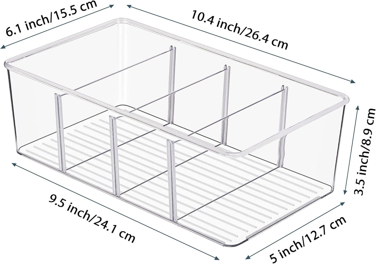 Vtopmart 8 Pack Food Storage Organizer Bins, Clear Plastic Bins for Pantry, Kitchen, Fridge, Cabinet Organization and Storage, 4 Compartment Holder for Packets, Snacks, Pouches, Spice Packets