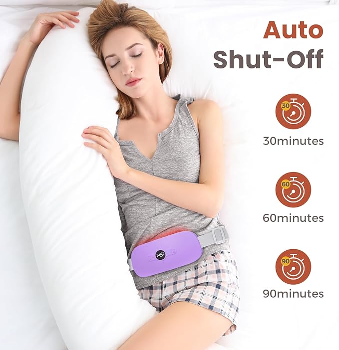 NOWWISH Heating Pad for Period Cramps Pain Relief, Portable Electric Cordless Menstrual Heating Pad Rechargeable with 6 Heat Levels and 6 Massage Modes, College Dorm Room Essentials for Girls, Purple