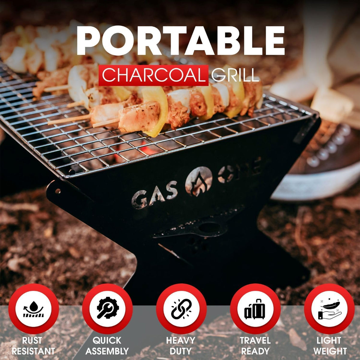 GasOne 15” Portable Charcoal Grill – Foldable BBQ Grill – Camping Grills for Backyard, Bonfire, Patio – Heavy-Duty Portable Fire Pit – Camp Cooking Gear