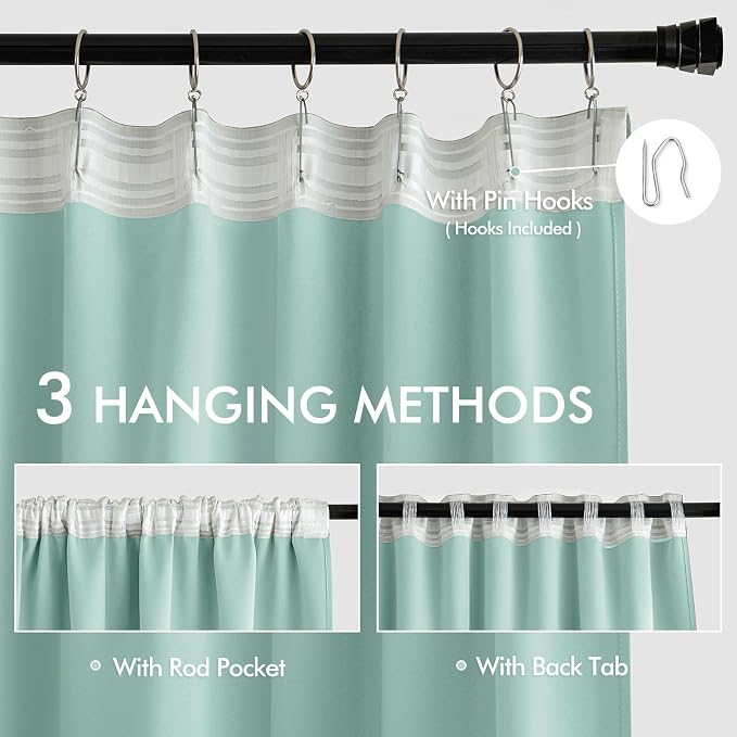 MIULEE Aqua Back Tab Blackout Curtain 96 Inch Long 2 Panels Set