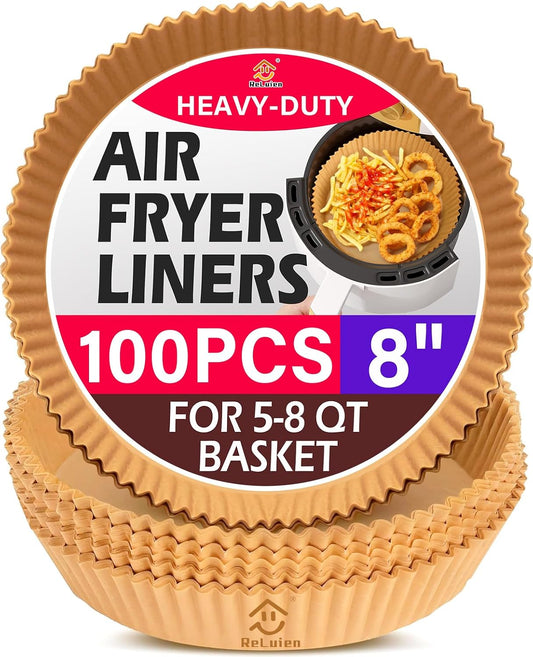 Air Fryer Paper Liners, 100PCS Non-stick Oil Resistant Air Fryer Parchment Paper Liners, 8 Inch Air Fryer Liners Disposable, Round Airfryer Liners for 5-8QT Air fryer, Baking, Roasting Microwave